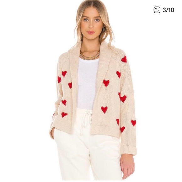 THE GREAT. Sweaters - THE GREAT. Cream Cardigan with Red Heart Accents